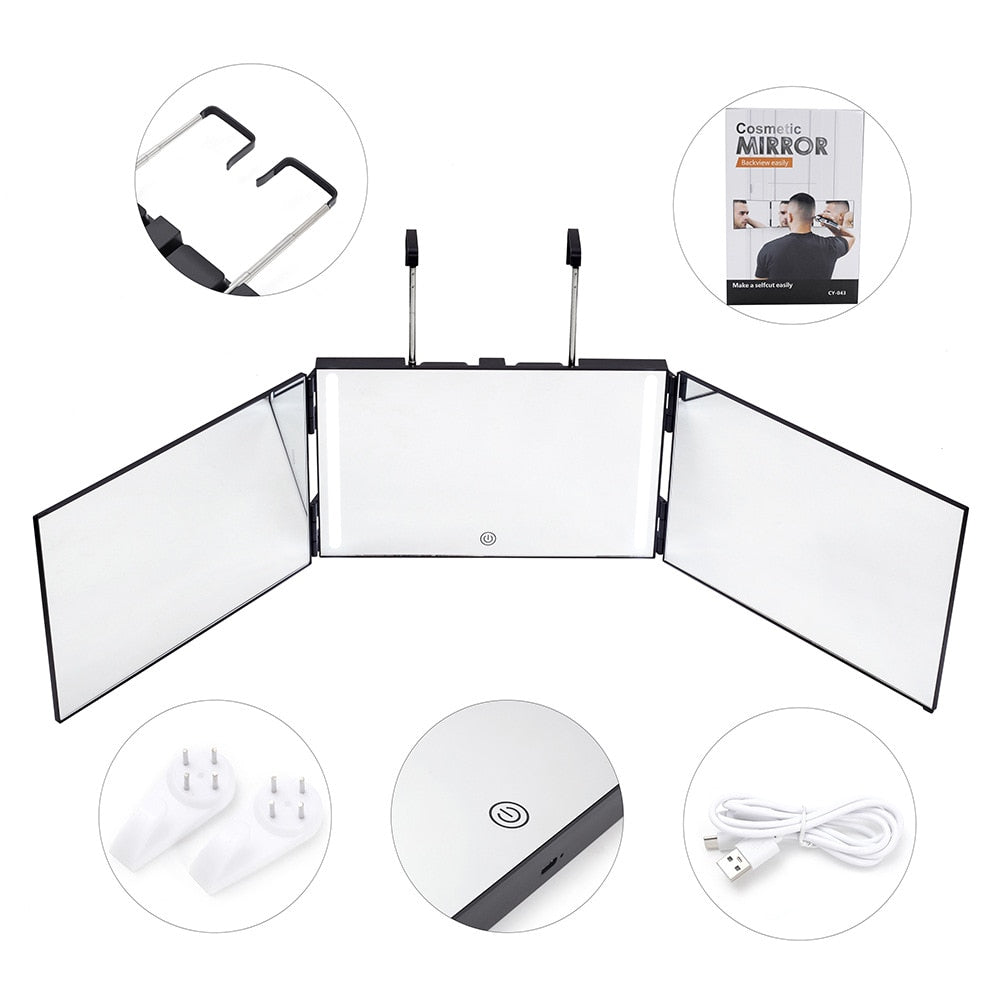 Adjustable 3 Way Trifold Mirror, Self Hairdressing Mirror, DIY Hairstyling Tool!