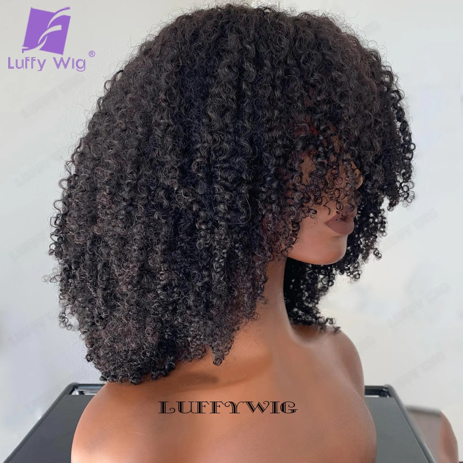 Luffy Wig: Short Afro Kinky Wig with Bangs