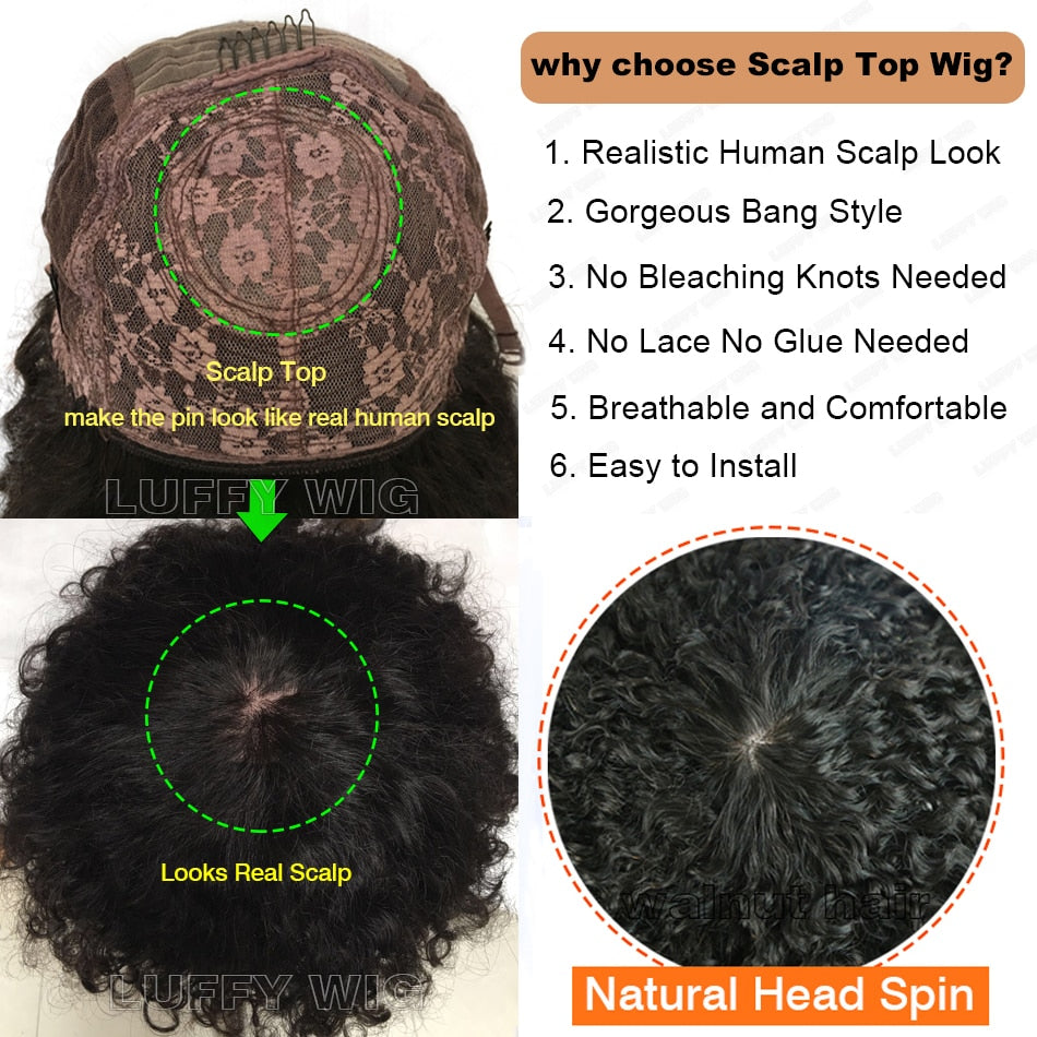 Luffy Wig: Short Afro Kinky Wig with Bangs