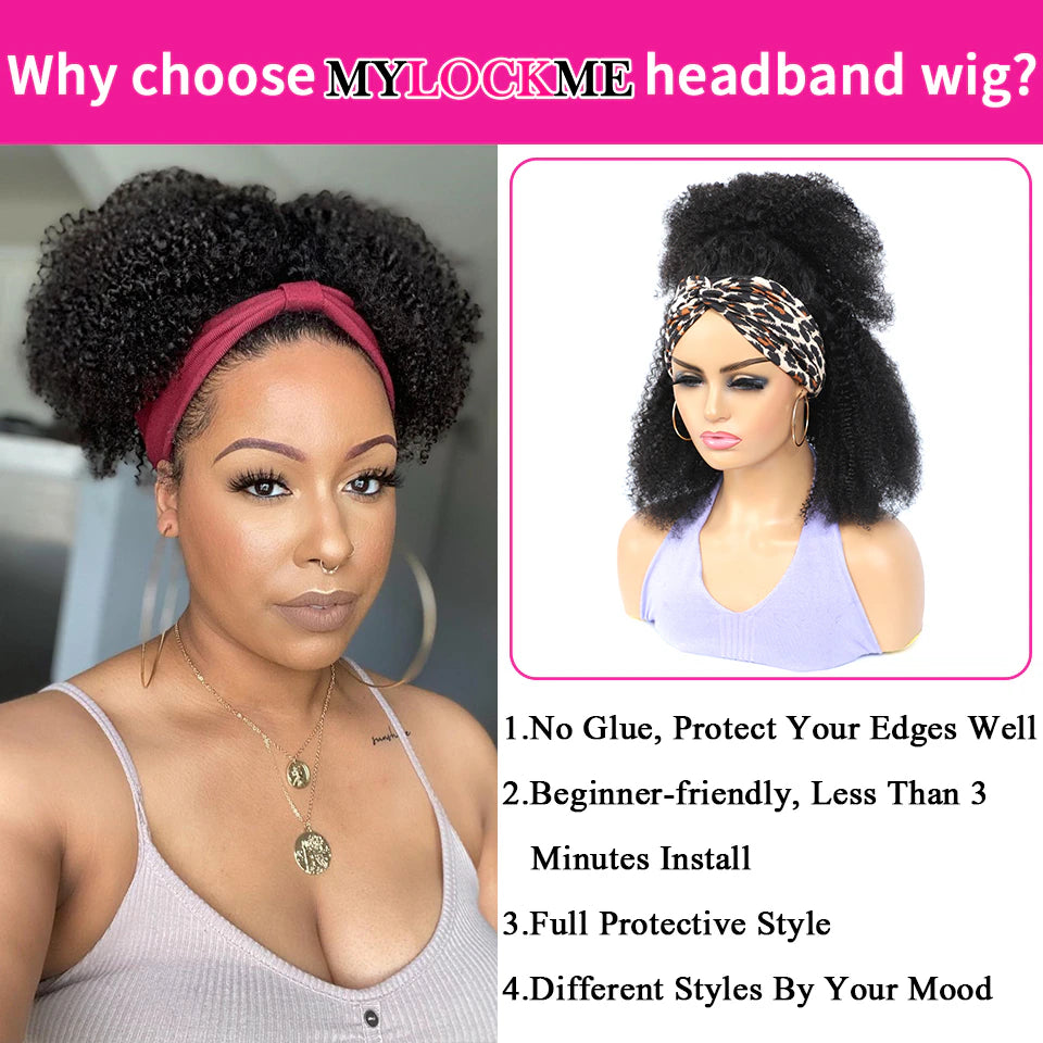 MYLOCKME Kinky Afro Headband Wig (Compatible with 4a/4b/4c hair types)