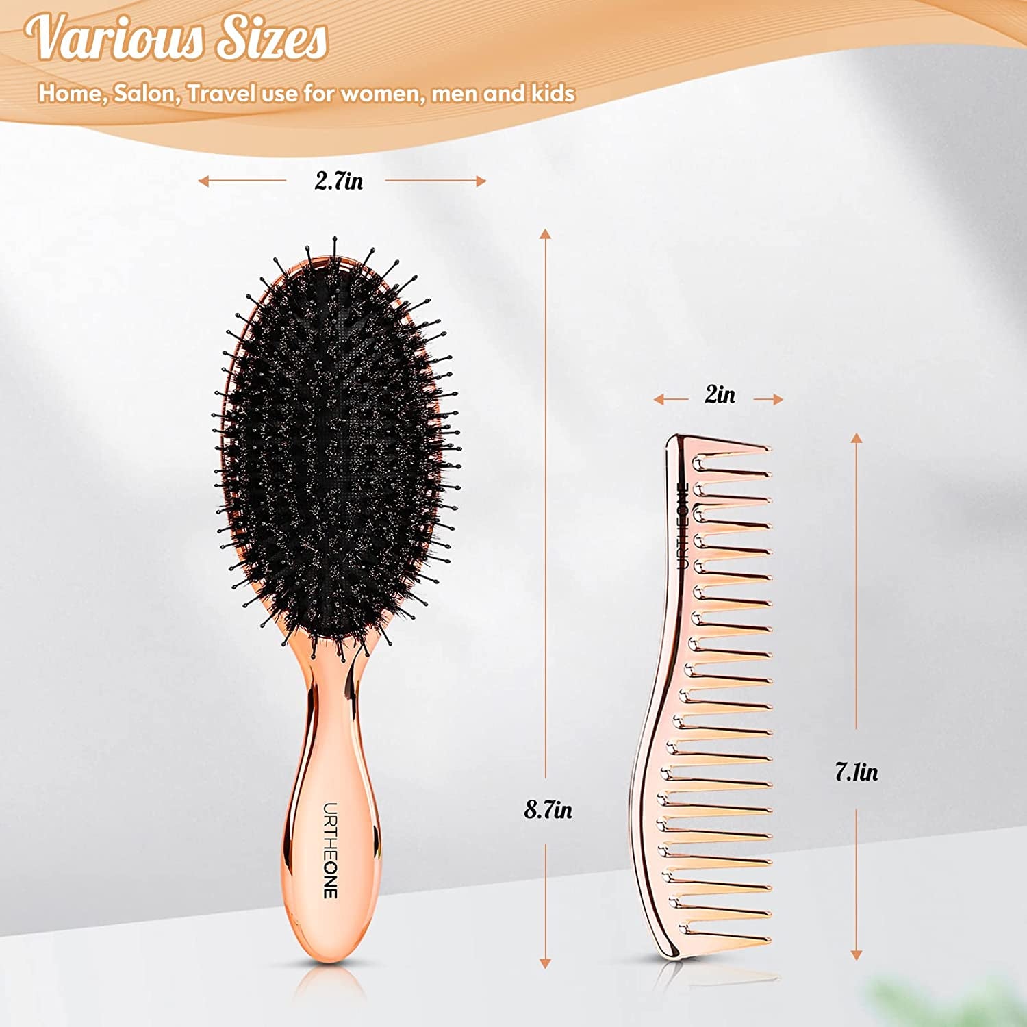 Hairbrush and Wide Tooth Comb (Rose Gold)