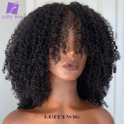 Luffy Wig: Short Afro Kinky Wig with Bangs