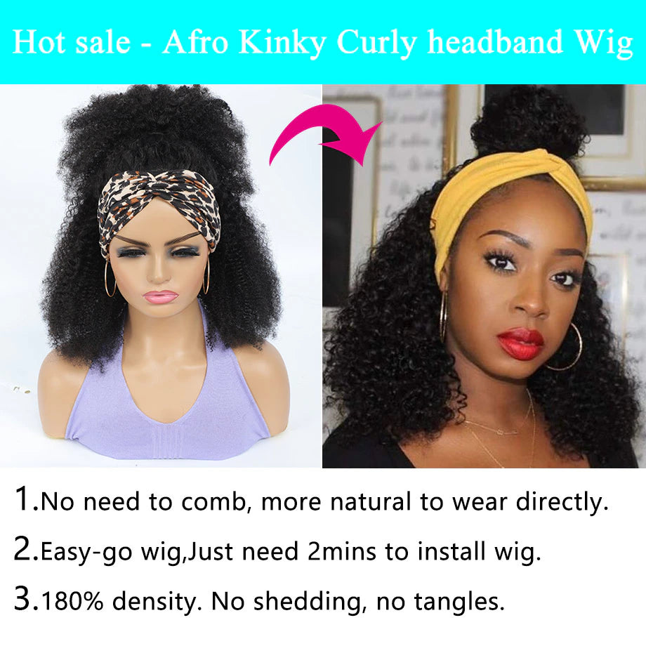 MYLOCKME Kinky Afro Headband Wig (Compatible with 4a/4b/4c hair types)